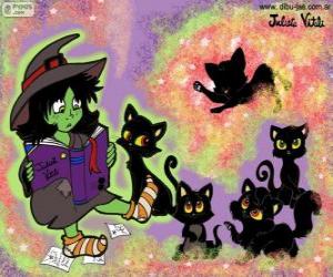 пазл Ведьма с их черными кошками